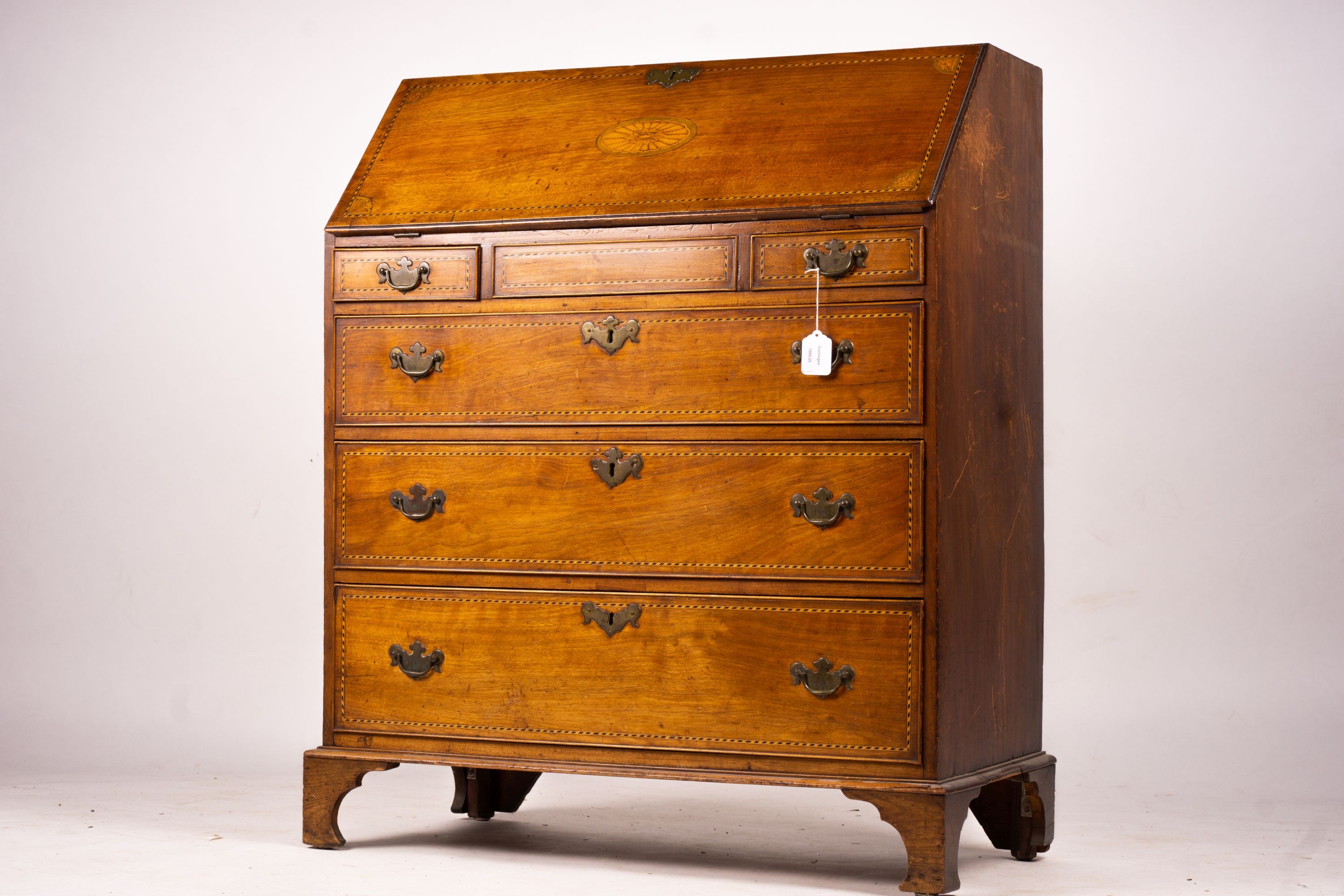 A George III inlaid mahogany bureau, width 88cm, depth 45cm, height 108cm